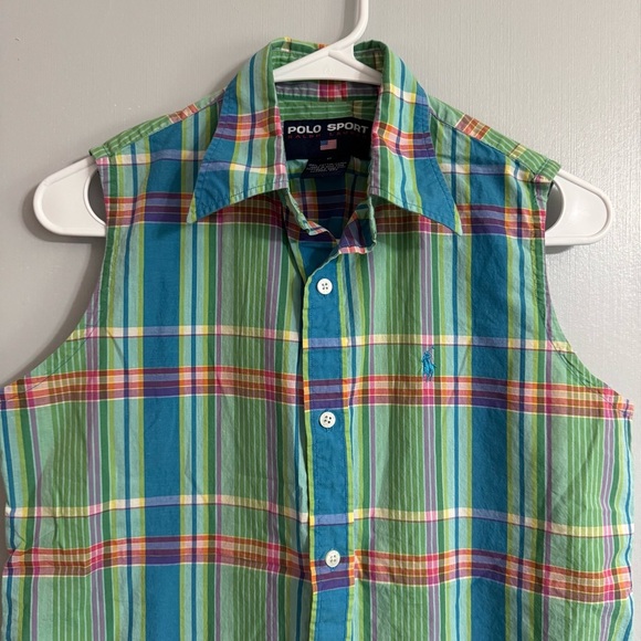 Polo Sport Ralph Lauren Green Plaid Sleeveless Button Down Shirt Size 6 - Picture 7 of 11